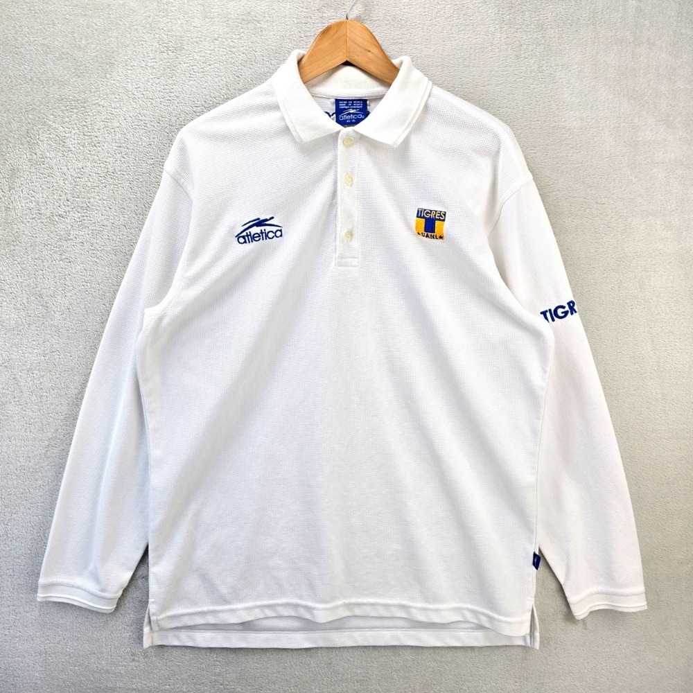 Vintage Atletica Tigres UANL Long Sleeve Polo Soccer Shirt Mens XL White RARE